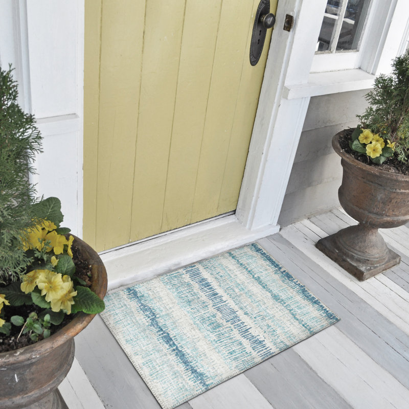 Blue Chenille Flat Woven Non-Slip Accent Rug