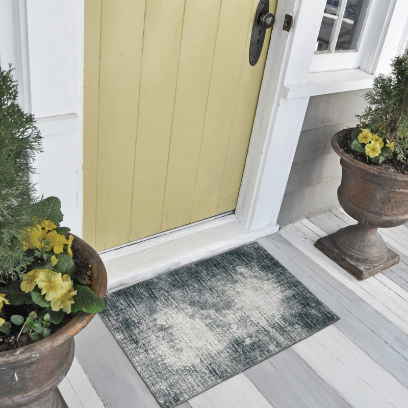 Rylee Transitional Black Chenille 1'8" x 2'6" Non-Skid Accent Rug