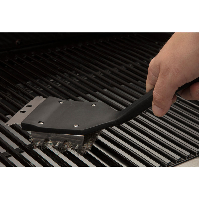 Triple Bristle Stainless Steel Grill Cleaning Brush with Plastic Handle