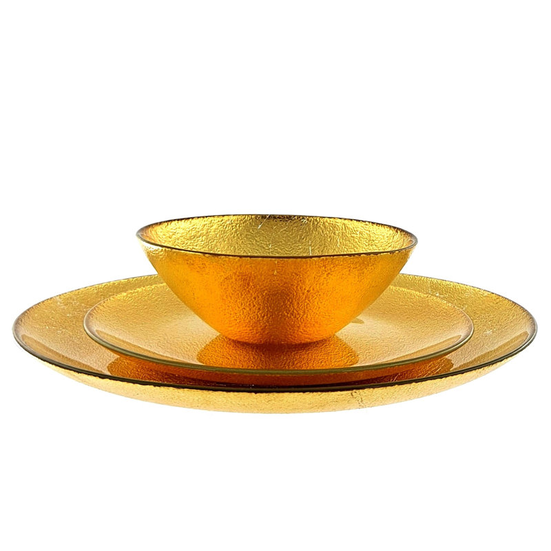 Handmade Gold Gilded Glass Dinnerware Set - Service for 4