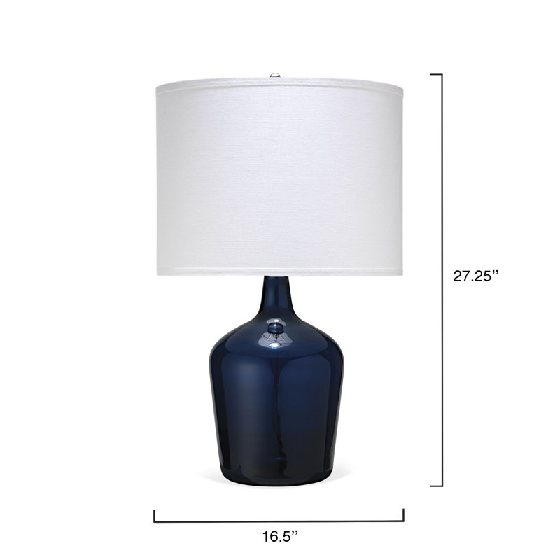 Navy and White Seeded Glass Table Lamp with Burlap Shade