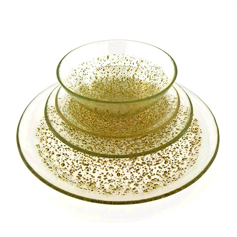 Clear and Gold Glass Dinnerware Set - Service for 4