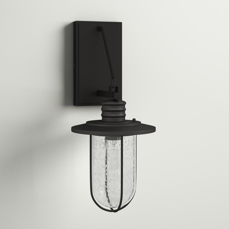Lakeshore Drive Matte Black 1-Light Sconce with Seedy Glass Shade