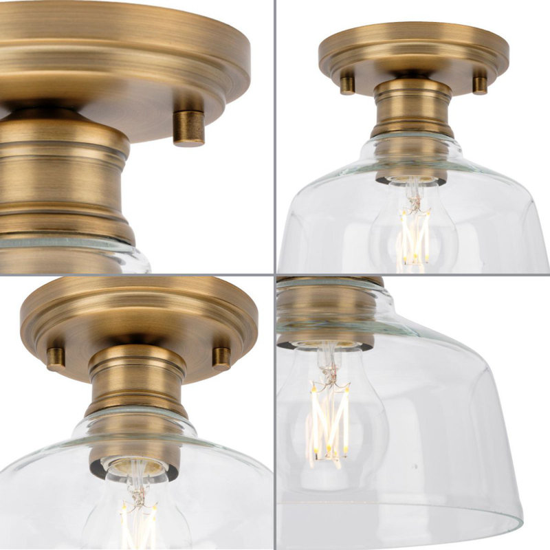 Vintage Brass and Clear Glass Semi-Flush Mount Light