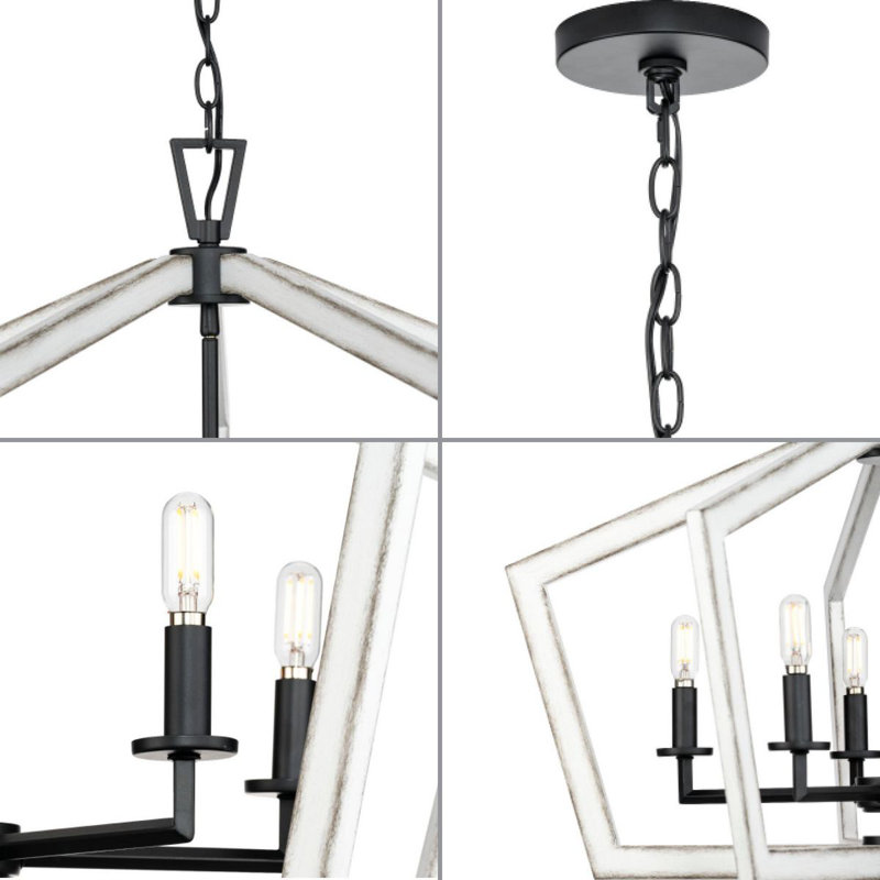 Matte Black and White Geometric Cage Chandelier