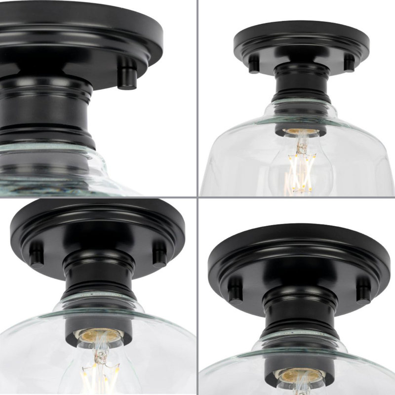 Matte Black Glass Semi-Flush Mount Light Fixture