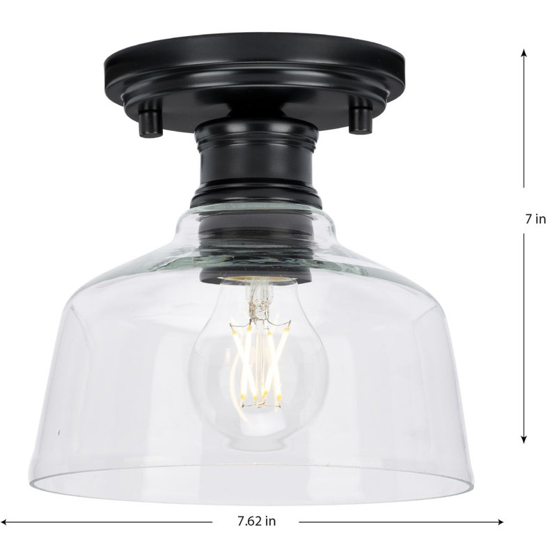 Matte Black Glass Semi-Flush Mount Light Fixture
