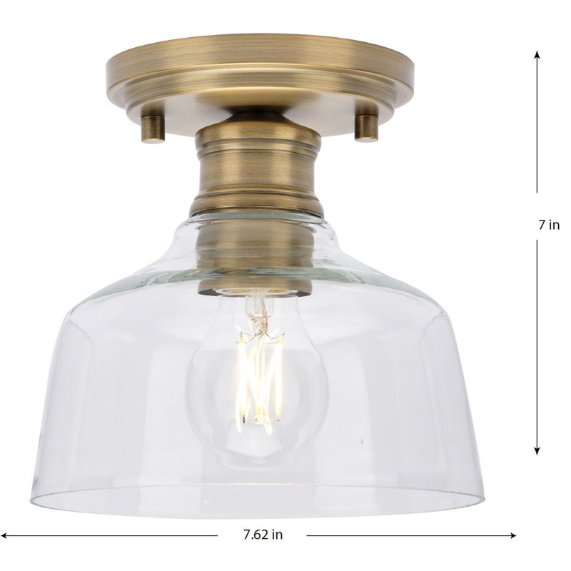 Vintage Brass and Clear Glass Semi-Flush Mount Light