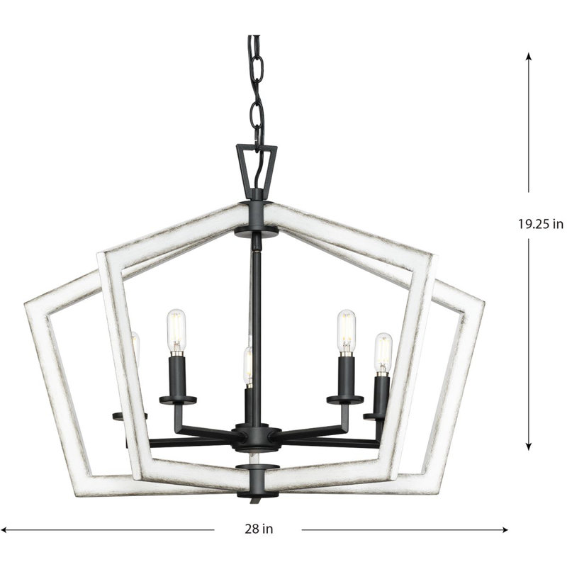 Matte Black and White Geometric Cage Chandelier