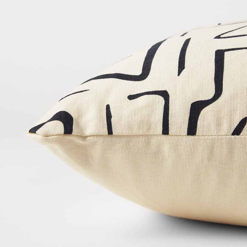 Beige and Black Cotton Lumbar Throw Pillow