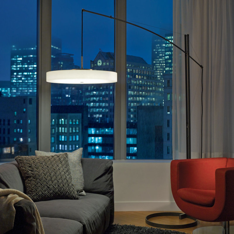 Disq 84'' Cork Shade Soft Gold Arc LED Floor Lamp
