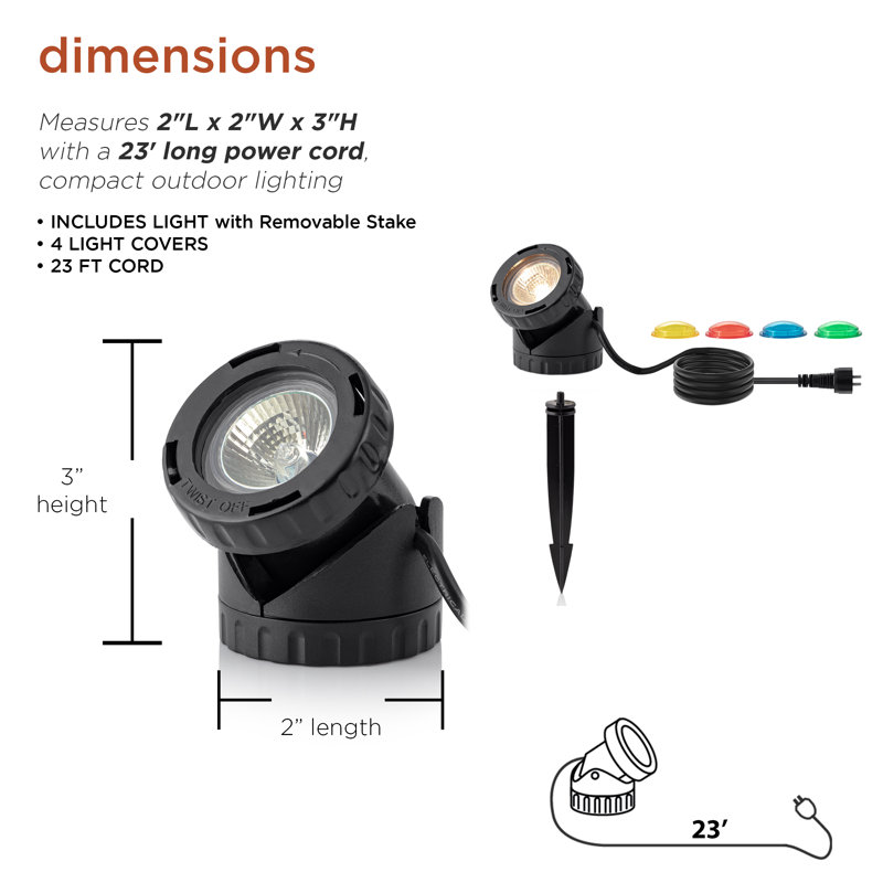 Black Plastic Outdoor Corded Landscape Spotlight with Colored Lenses
