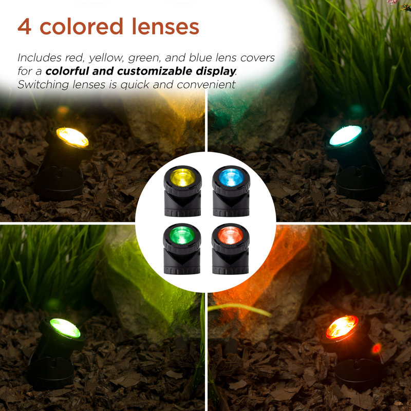 Black Plastic Outdoor Corded Landscape Spotlight with Colored Lenses