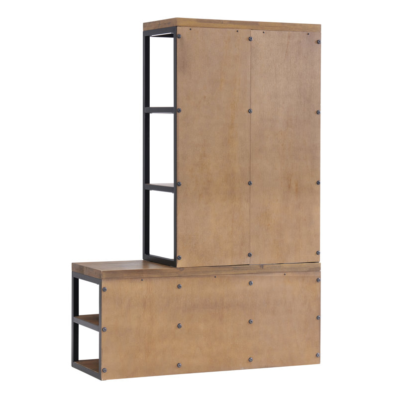 Lloyd 60" Industrial Acacia Wood & Metal Hall Tree with Bench