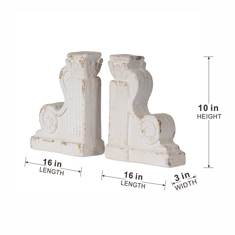 Distressed White Ornate Scrollwork Metal Bookends