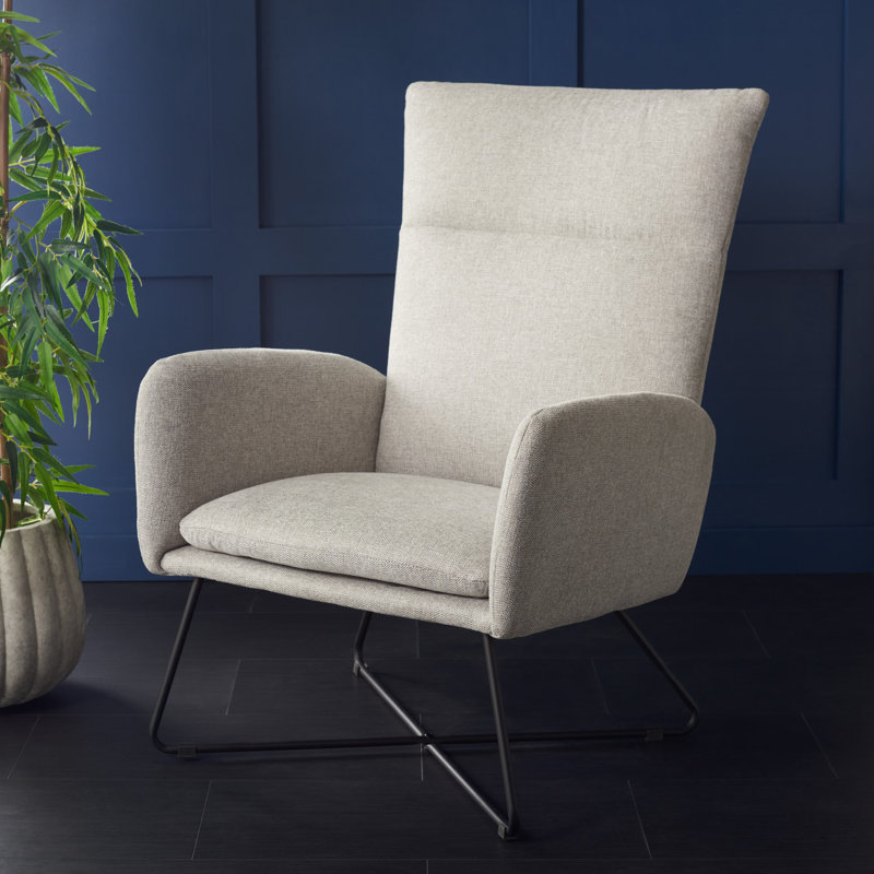 Mid-Century Modern Light Gray Velvet Armchair with Metal Cross Base