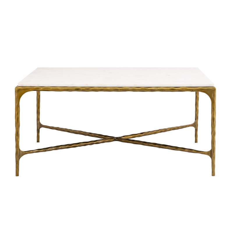 Antique Brass and White Marble Square Coffee Table
