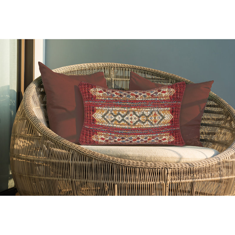 Red and Multicolor 12" x 18" Geometric Indoor/Outdoor Pillow
