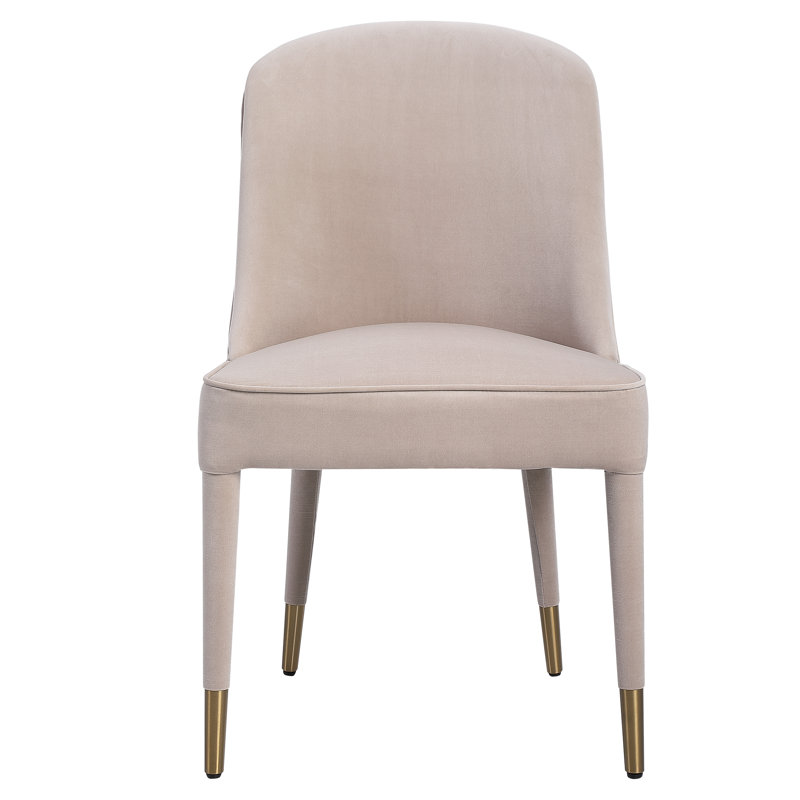 Cream Velvet Upholstered Parsons Side Chair with Metal Legs