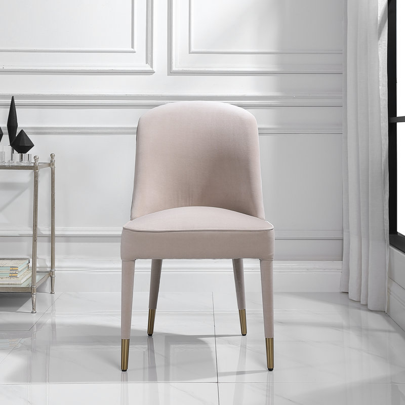 Cream Velvet Upholstered Parsons Side Chair with Metal Legs