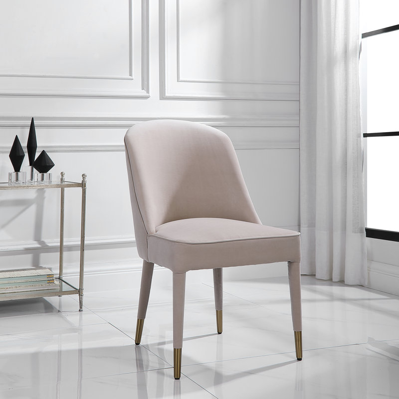 Cream Velvet Upholstered Parsons Side Chair with Metal Legs