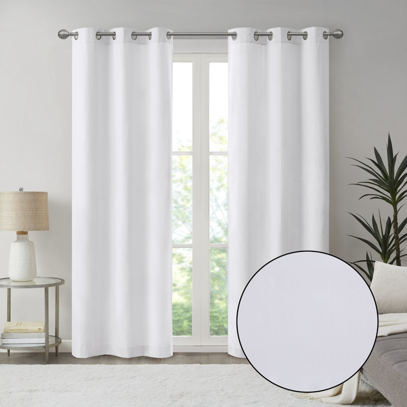 White Basketweave Room Darkening Curtain Panel Pair