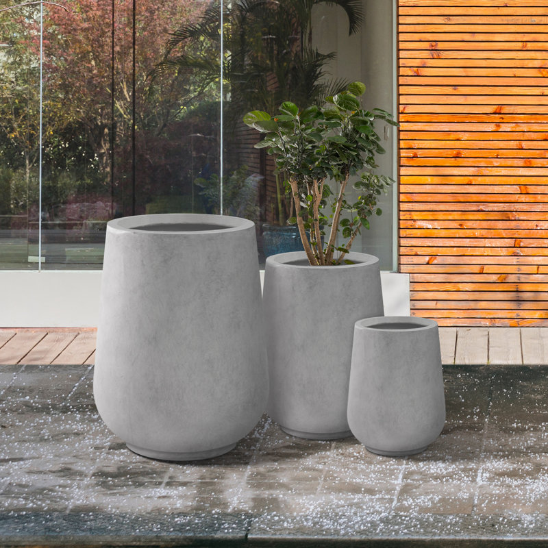 Eco-Friendly Natural Concrete Tall Planters Set of 3 with Drainage