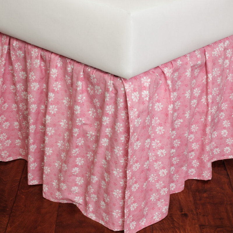 Twin Pink Floral Ruffled Wrap Around Bed Skirt