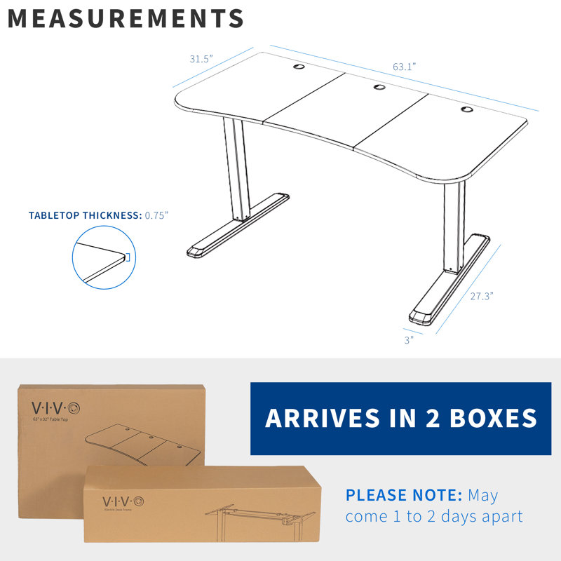 Adjustable Height 63'' Black and White Electric Standing Desk