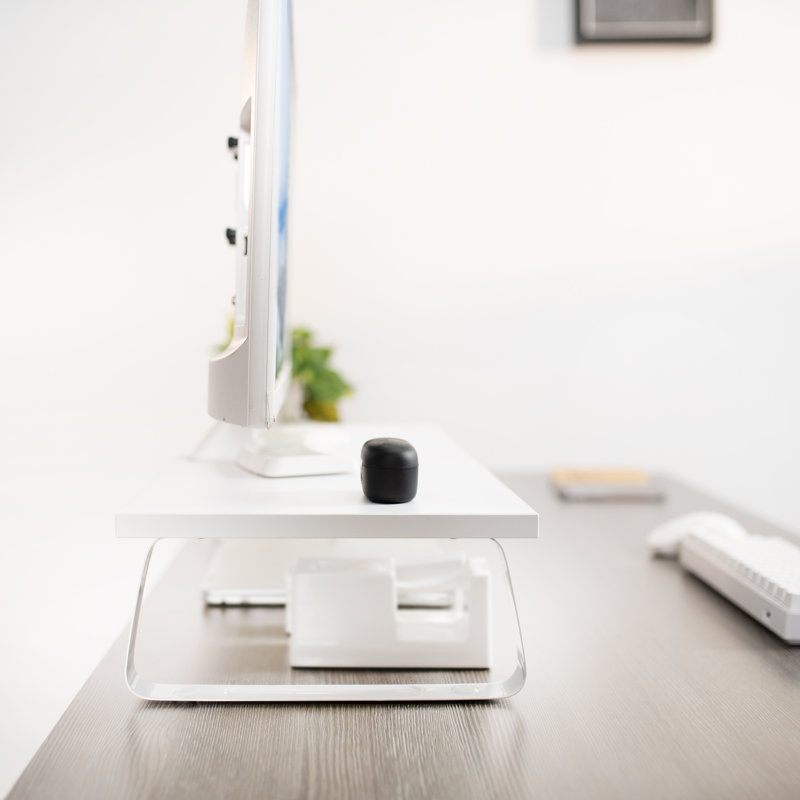 Vivo White Laminated Wood 39" Wide Desktop Monitor Riser Stand