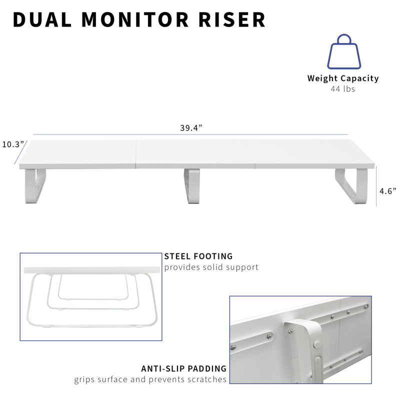 Vivo White Laminated Wood 39" Wide Desktop Monitor Riser Stand