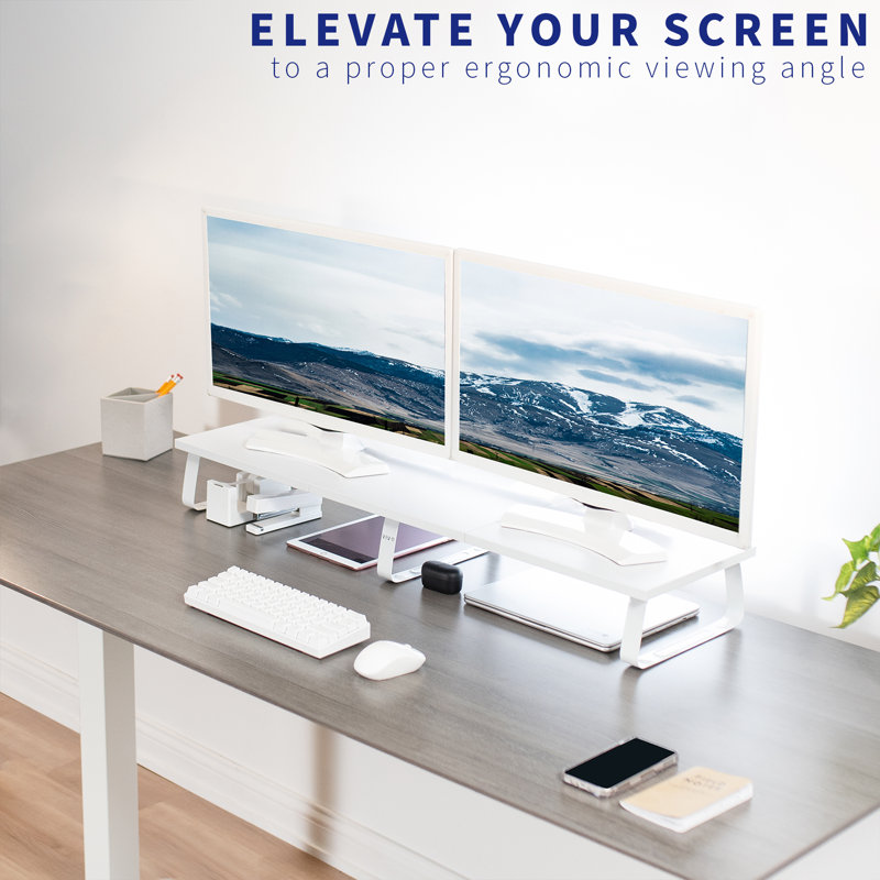 Vivo White Laminated Wood 39" Wide Desktop Monitor Riser Stand