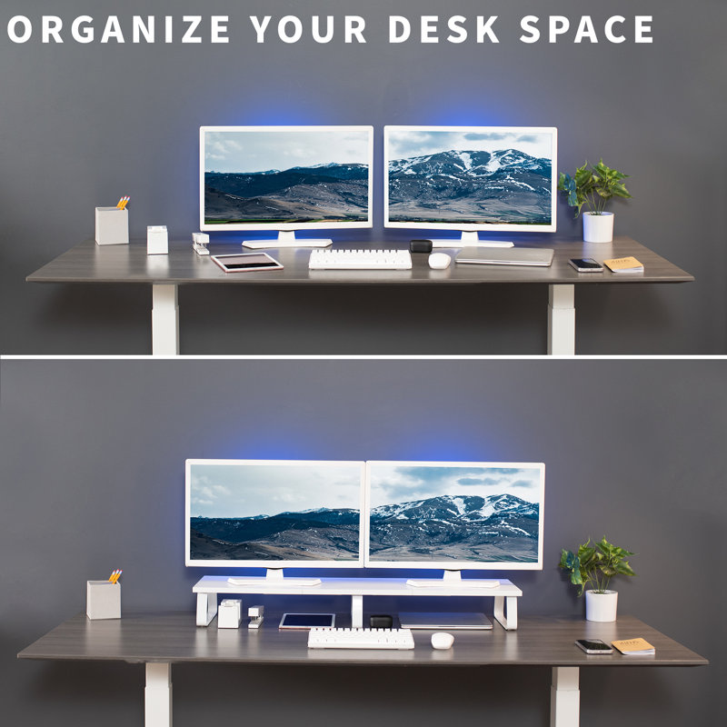 Vivo White Laminated Wood 39" Wide Desktop Monitor Riser Stand