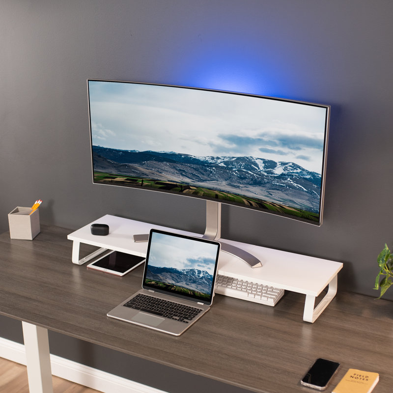 Vivo White Laminated Wood 39" Wide Desktop Monitor Riser Stand