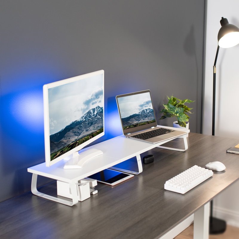 Vivo White Laminated Wood 39" Wide Desktop Monitor Riser Stand