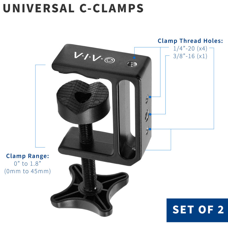 Black Aluminum Universal Desktop Mount Clamps, Set of 2