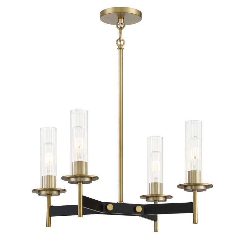 Mini Baldwin Park 4-Light Chandelier in Coal and Soft Brass with Crystal Ribbed Glass