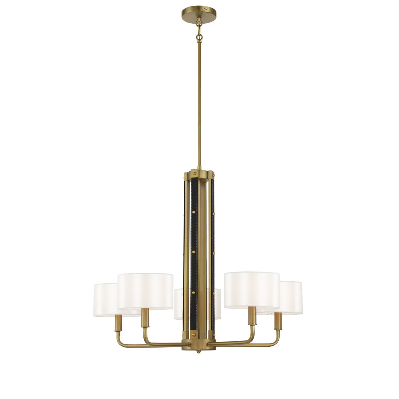 Chelsea Soft Brass 5-Light Chandelier with White Silk Shades