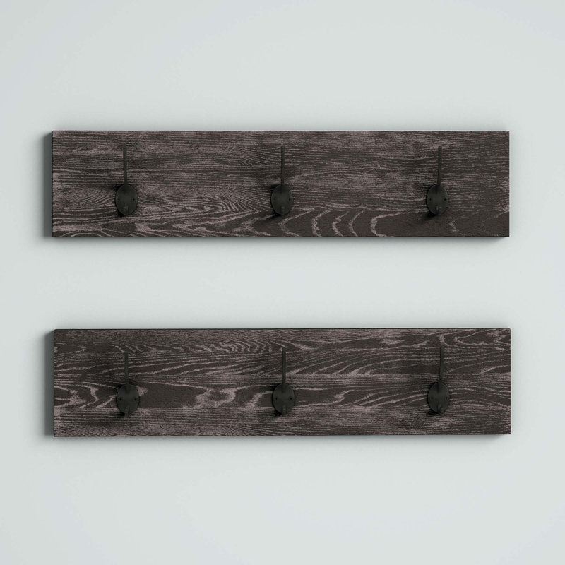Afton Dark Brown 3-Hook Wall Mounted Coat Rack Set