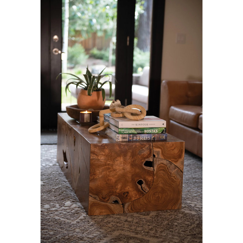 Rustic Teak Root Rectangular Coffee Table with Natural Finish