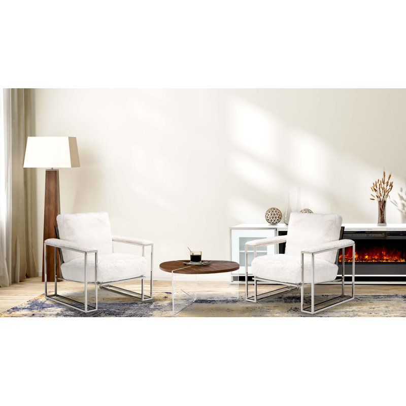 Astro 35.75'' White Contemporary Metal Faux-Fur Accent Chair
