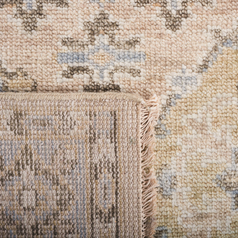 Hand-Knotted Beige and Blue Wool Rectangular Rug, 6' x 9'