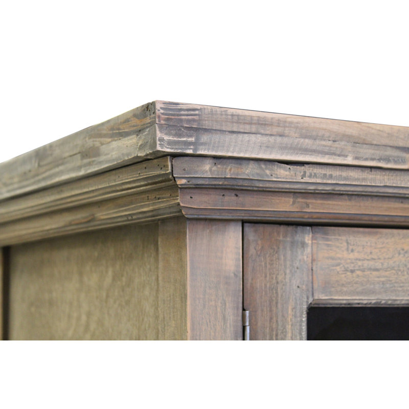 Sunset 87'' Driftwood Brown Solid Mahogany Sideboard with Clover Glass Doors