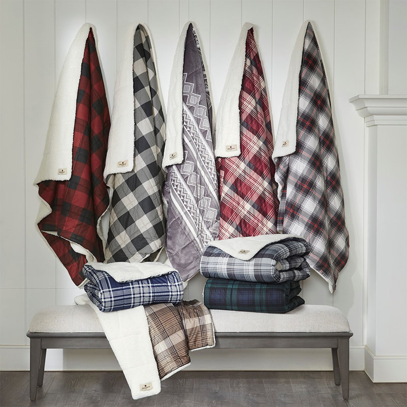 Cozy Cottage Blue Plaid & Sherpa Reversible Throw, 50"x70"