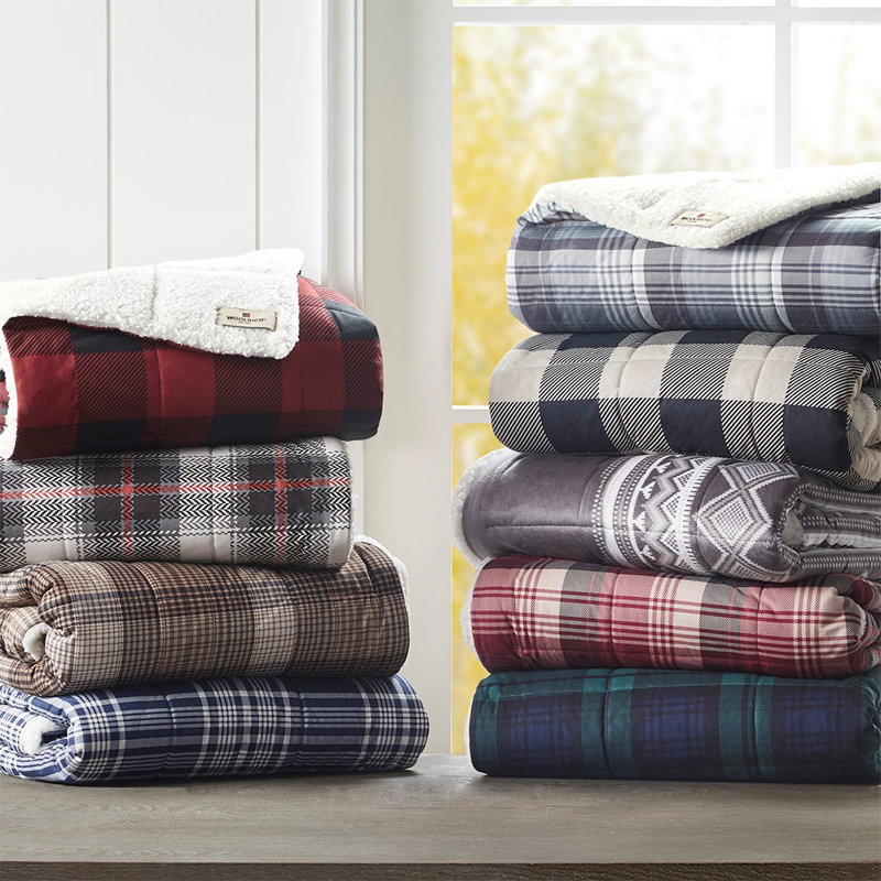 Cozy Cottage Blue Plaid & Sherpa Reversible Throw, 50"x70"