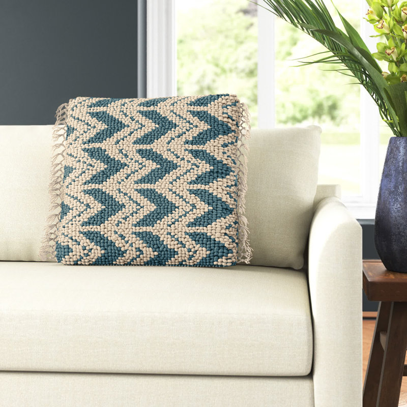 Blue and Ivory Chevron Embroidered Square Pillowcase