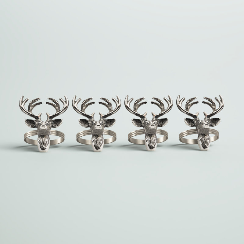 Silver Reindeer Brass Napkin Rings, Set of 4