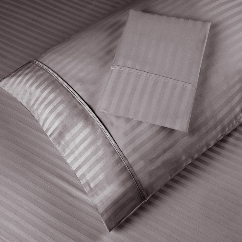 Gray King Size Cotton Pillowcase Set with Stripe Pattern