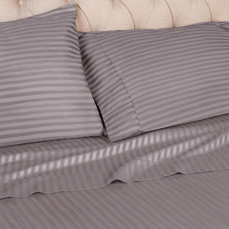 Gray King Size Cotton Pillowcase Set with Stripe Pattern