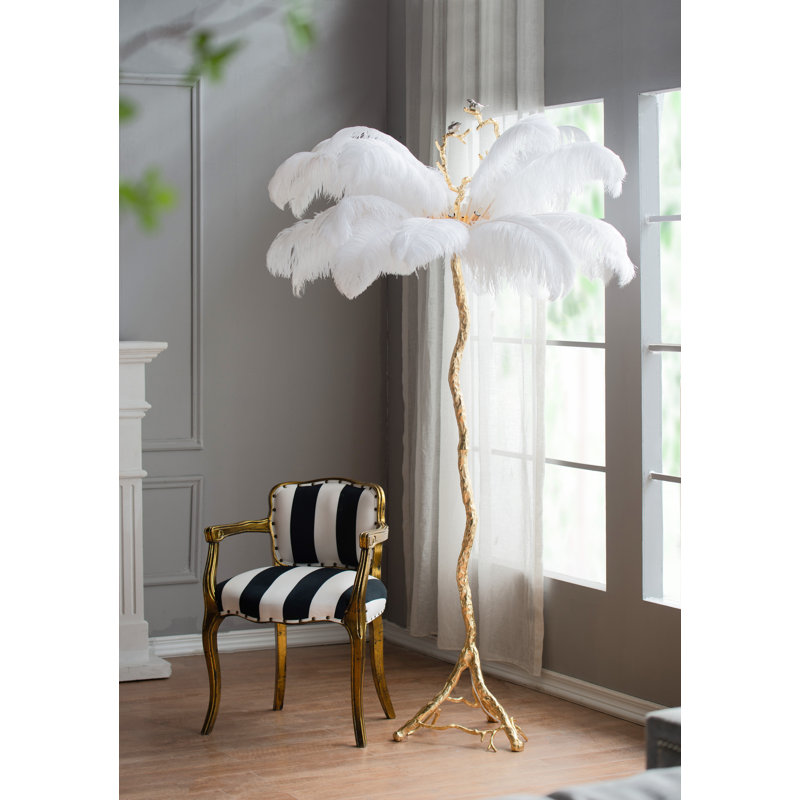 81.9'' White Feather and Gold Branch Floor Lamp
